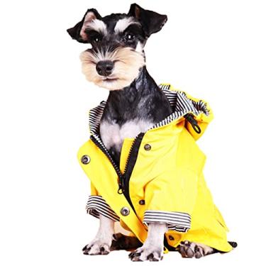 Imagem de Foern Casaco para cachorro impermeável, à prova de vento jaqueta para cães com zíper em ambientes externos outono inverno capa de chuva, capuz para cães pequenos, médios e grandes, amarelo, G: 58 cm/22,8 pol