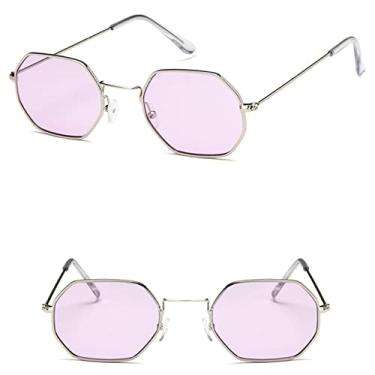 Imagem de Óculos de sol de metal poligonal feminino retrô armação pequena óculos de sol feminino óculos de sol para homens lente oceano gafas de sol, 5, china