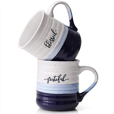 Imagem de DOWAN Canecas de café de 590 ml, canecas grandes com a palavra Blessed Grateful, xícara de café de porcelana, presentes de agradecimento para mamãe pai, conjunto de 2