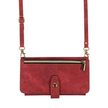 Imagem de Capa de telefone de carteira com zíper transversal para iPhone 13 12 11 Pro Max Mini X XS X 8 7 Plus SE 2 3 Porta-cartões Cordão Capa de Couro, Vermelho, Para iPhone XS