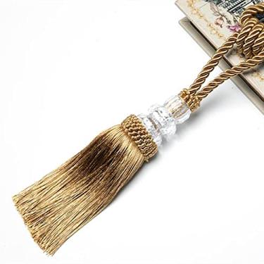 Imagem de 2 peças cortina tieback borla cristal frisado corda pendurada gravata decoração para casa cortinas de ouro titular cordão fivela atadura acessórios de quarto, amarelo escuro, 2 peças