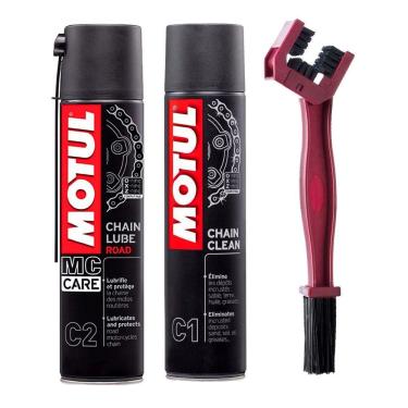 Imagem de Kit Spray Motul C1 C2 Escova Limpeza Lubrificante Corrente Motos Off On Road