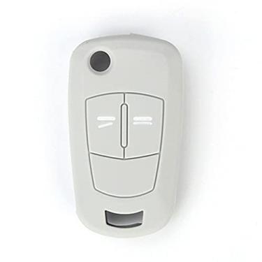 Imagem de CSHU Capa de silicone para chave de carro Shell 2 botões Porta-chaves com chaveiro bolsa, apto para Vauxhall Opel Corsa Astra Vectra Signum, cinza