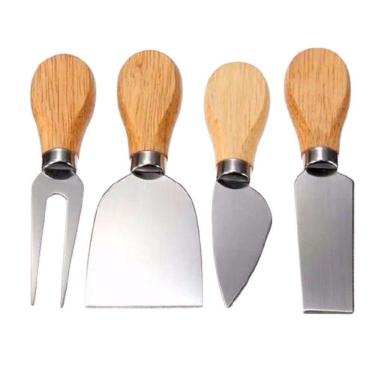 Imagem de Jogo Utensílios P/ Queijo Inox 4 Peças e Tabua 24x34 cm.