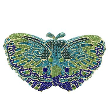 Imagem de Boutique De FGG Bolsa de mão borboleta Minaudiere feminina com strass, bolsa de mão para noite e casamento, bolsa clutch de cristal, mini, Verde 11, Mini