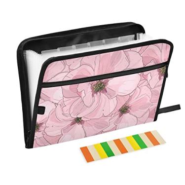 Imagem de ALAZA Pasta de arquivamento expansível floral flores rosa, 13 bolsos, pasta organizadora expansível de documentos com fecho de zíper para escritório em casa A4 tamanho carta documento de papel