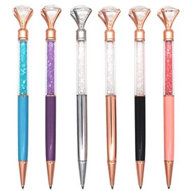 Imagem de Gullor 6 peças de caneta de metal diamante com cristal pequeno, caneta esferográfica retrátil, conjunto multicolorido A