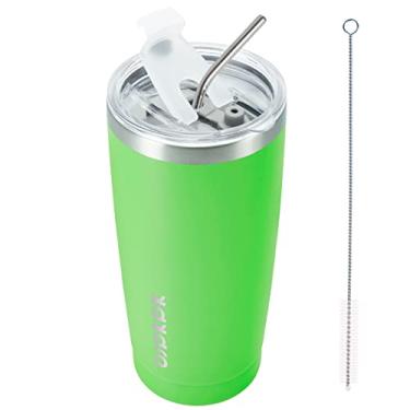 Imagem de BJPKPK Copo de 590 ml com tampa e canudo. Copo de aço inoxidável isolado a vácuo parede dupla caneca de café de viagem, verde