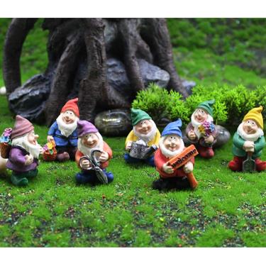 Imagem de MAOMIA Estatuetas de gnomo em miniatura, 6 peças, estátuas de gnomo de jardim de fadas, micro decoração de paisagem, vasos de flores, ornamentos (aleatório 6