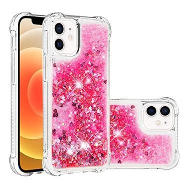 Imagem de Capa de celular Glitter Case para iPhone 12 mini caso para mulheres meninas Girly Sparkle Líquido Luxo Flutuante Quicksand Transparente Macio Tpu. Capa de celular (Color : Rose red heart)