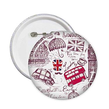 Imagem de Big Ben ônibus bandeira da Inglaterra esboço ilustração pinos crachá botão emblema acessório decoração 5 peças
