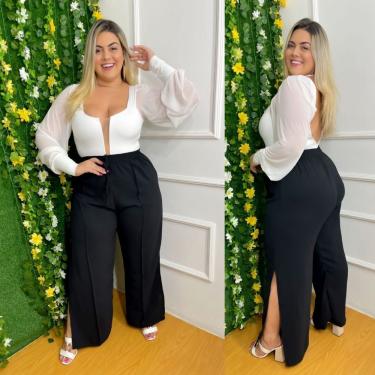 Imagem de Calça Pantalona Plus Size Wide Leg Com Fenda Nas Laterais