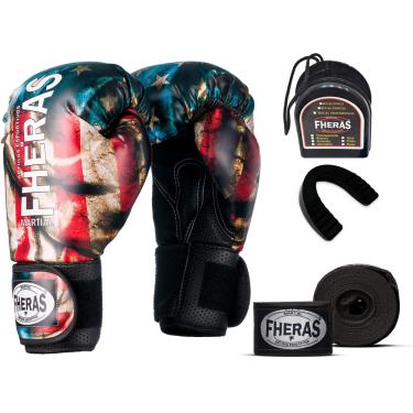 Imagem de Kit Luva de Boxe Muay Thai mma Bandagem e Bucal 12oz eua