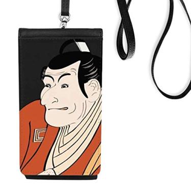 Imagem de Bolsa de celular estilo japonês Ukiyoe estilo quimono masculino para pendurar bolsa móvel bolso preto