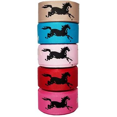 Imagem de Q-YO Conjunto de fita de tecido gorgorão de 7/8" para embalagem de presente, fabricação de acessórios de clipe de arco de cabelo, artesanato, decoração de casamento. (25 metros (5 x 5 jardas) 7/8" combo cavalo preto)