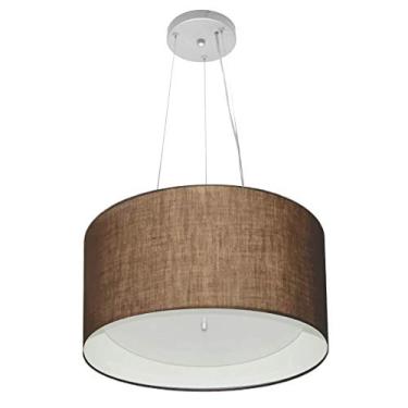 Imagem de Lustre Pendente Cilíndrico Cúpula Duplo Tecido 40x25 cm, Vivare Iluminação, Pendente4319 LCBR, Café/Branco, Médio