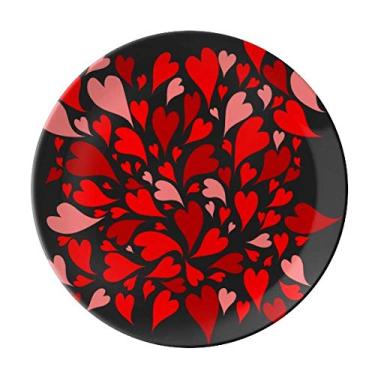 Imagem de Prato decorativo de porcelana para o dia dos namorados, preto, vermelho, rosa, corações