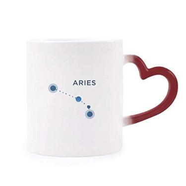 Imagem de Caneca de signo de constelação de Áries com signo do zodíaco Morphing sensível ao calor copo de coração vermelho