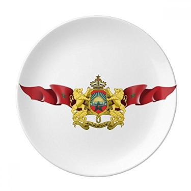 Imagem de Bandeira do Marrocos Placa com emblema nacional de porcelana decorativa Salver Prato de jantar