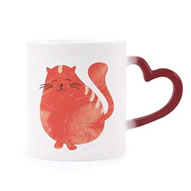 Imagem de Caneca laranja sorrindo com gato gordo e aquarela sensível ao calor Caneca vermelha que muda de cor