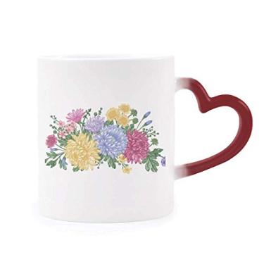 Imagem de Caneca de grés com flor de crisântemo vegetal sensível ao calor que muda de cor vermelha