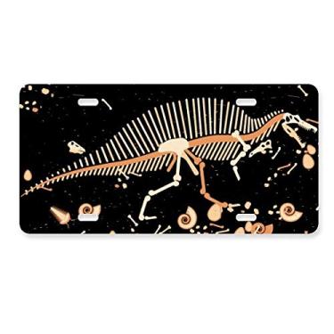 Imagem de DIYthinker Placa de licença de osso de grama de dinossauro, acessório de aço inoxidável para decoração de carro