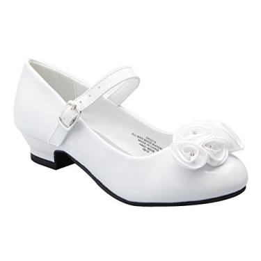 Imagem de Sapato Mary Jane DressForLess com lindo couro enrolado de cetim, Branco, 8 Toddler