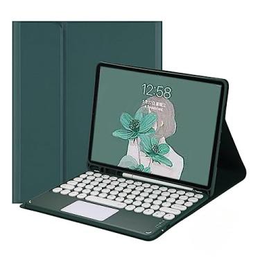 Imagem de SZAMBIT Capa de Teclado com Touchpad,Teclado Destacável Ultra Fino Capa Inteligente de Fólio de Couro Compatível com Galaxy Tab S7+/S7FE/S8+ 12.4,Verde Escuro