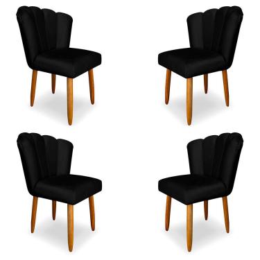 Imagem de Kit 4 Cadeiras de Jantar Pétala Estofada Pés Palito Veludo Preto - Montanaris Decor
