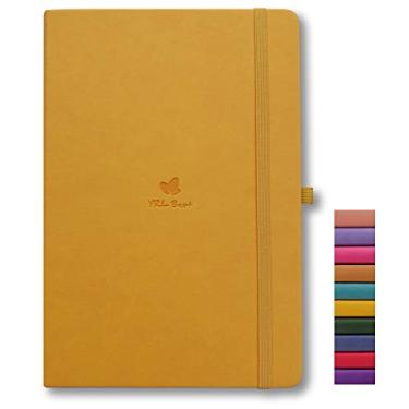 Imagem de YRL melhor notebook de capa dura com laço de caneta, diário de escrita A5, 14,7 x 20,3 cm, papel de faculdade com pauta e forro, 192 páginas numeradas de papel grosso premium, couro de poliuretano fino, faixa costurada, elástica, bolso interno, amarelo