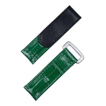 Imagem de GANYUU Pulseira de relógio de couro de vaca italiano de 20 mm para pulseira Rolex para submarino Daytona GMT Datejust Yacht-Master cinto fivela dobrável (cor: fivela verde silv, tamanho: 20 mm)