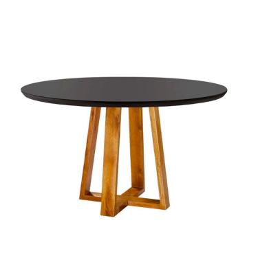 Imagem de Mesa de Jantar Redonda Natalle 100cm Madeira Maciça e Tampo com Vidro Preto Stellar