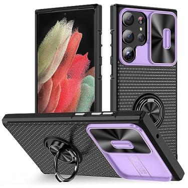 Imagem de LXURY Capa magnética para Samsung Galaxy S23 Ultra/S23 Plus/S23, capa de proteção de janela de empurrar para câmera com suporte, capa robusta à prova de choque, roxo, S23 de 6,1 polegadas