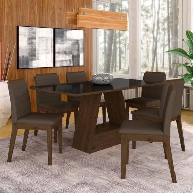 Imagem de Mesa Com 6 Cadeiras 1,60 Nápoles Imbuia/pret/marrom - Móveis Arapongas