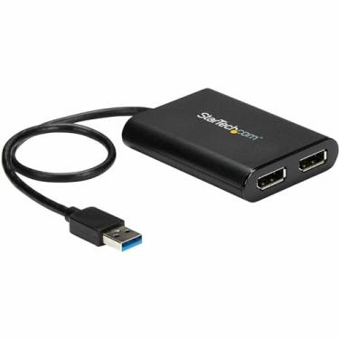 Imagem de StarTech.com Adaptador USB 3.0 para DisplayPort duplo 4K 60Hz, certificado DisplayLink, conversor de vídeo com placa gráfica externa - Mac e PC (USB32DP24K60), preto