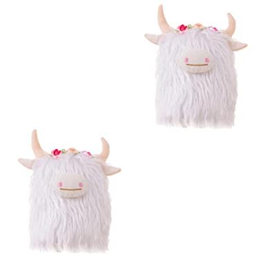 Imagem de UKCOCO 2 Peças Boneca De Iaque Decoração De Vaca Highland Vaca Sofá Boneca Vaca Abraçando Travesseiro Fofo Vaca Bicho De Pelúcia Estatuetas De Vaca Highland Boneca De Pelúcia Vaca De