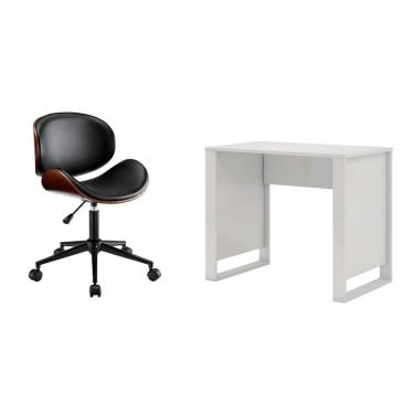 Imagem de Conjunto de Mesa Morada Branca com Cadeira de Escritório Diretor Giratória Bergen Preta