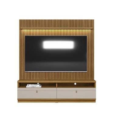 Imagem de Rack com Painel Ripado Para Sala de Estar Tv até 75`` Barcelona L01 Nature Off White Clique Chique
