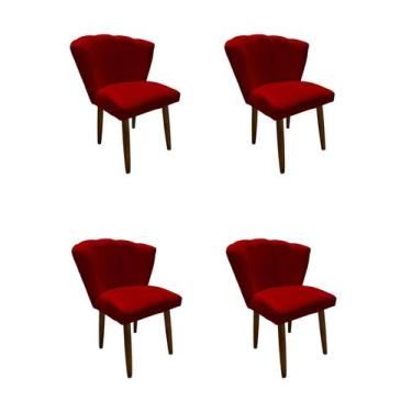 Imagem de Kit 4 Cadeiras De Jantar Estofada Pétala Tecido Suede Vermelho Pés Pal