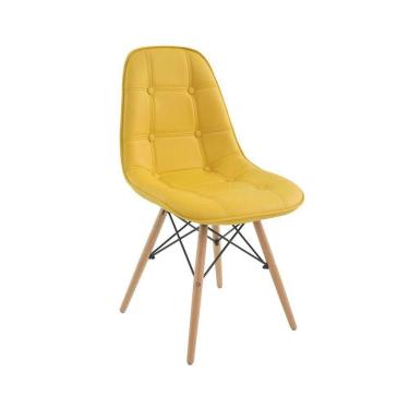Imagem de Cadeira Para Sala De Jantar Eiffel Eames Botonê Amarelo Base Madeira - D\`rossi