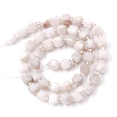 Imagem de Malahill Contas de pedra facetada natural por para fabricação de joias vendidas por saco, 5 fios, cubo interno, ágata louca, branca, 6 mm