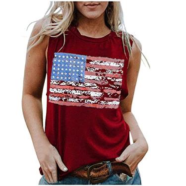 Imagem de Masbird Camiseta regata feminina com estampa da bandeira americana 4th of July Stars Stripes Patriotic Camiseta verão solta, Ofertas relâmpago vermelho, G