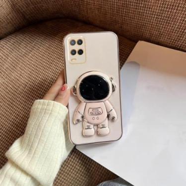 Imagem de Para Oppo a54 Capa de revestimento de suporte de astronauta para Oppo A54 A52 A16 A15 A36 A58 A53 A74 A57 A17 A72 4g 5g Capa de suporte de silicone, rosa, para OPPO A57 5G