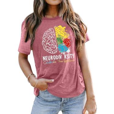 Imagem de Neurodiversity Shirts Women: Autism Awareness Shirt ADHD Rainbow Graphic Tee Tops Manga Curta Camiseta Rbt, rosa, G