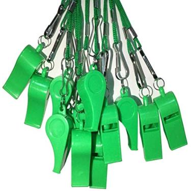 Imagem de DYBADYSA 20 peças de plástico verde apitos altos com cordão para árbitros treinadores basquete futebol esporte treinamento jogo evento salva-vidas sobrevivência emergência diversão escola crianças