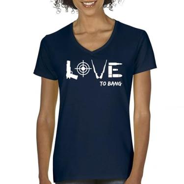 Imagem de Camiseta feminina Love to Bang gola V 2nd Amendment 2A Gun Right to Bear Arms Veteran Dont Tread on Me American Patriotic Tee, Azul marinho, M