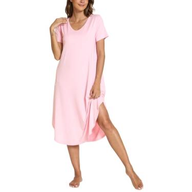 Imagem de GYS Camisa feminina de manga curta de viscose de bambu para noite com bolsos, rosa, GG