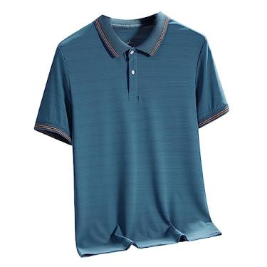 Imagem de Camiseta masculina atlética manga curta secagem rápida lisa listrada polo leve fina, Azul, XXG