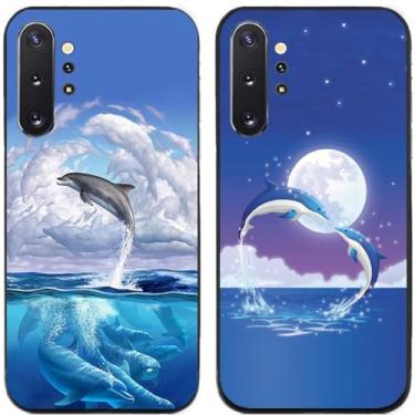 Imagem de 2 peças Golfinhos Amor Impresso TPU Gel Silicone Capa de Telefone Traseira para Samsung Galaxy (Galaxy Note 10+)