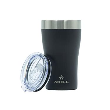 Imagem de ARELL Copo isolado a vácuo com tampa e base antiderrapante para bebidas quentes e frias - Caneca térmica reutilizável de aço inoxidável de parede dupla, copo de viagem e acampamento para cerveja, café e chá, 473 ml Black Sand